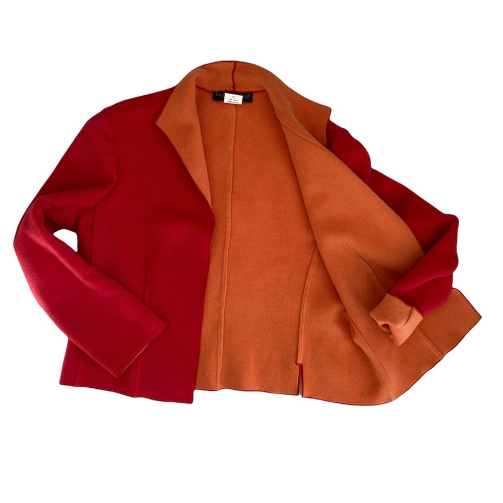 VTG Harve Benard Red & Orange Soft Brushed Wool Blend Open Front Jacket Sz 14